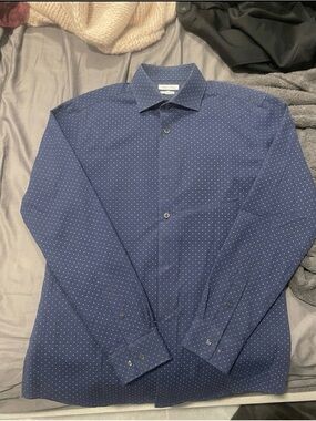 EXPRESS Men’s Extra Slim Fit Dress Shirt Blue Polka Dot NWOT Large 16-16.5